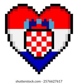 Croatia flag with heart shape in pixel art style