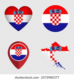 Croatia Flag Icons Pack. Vector illustration.