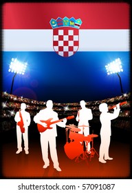 Croatia Flag with Live Music Band on Stadium Background Original Illustration