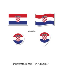 Croatia flag logo icon set, rectangle flat icons, circular shape, marker with flags.