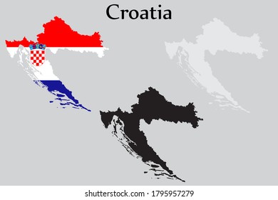 Croatia Flag And Map Shape Black And Gray Color. EPS.file.