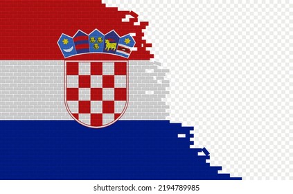 Bandera de Croacia en una pared de ladrillo roto. Campo de bandera vacío de otro país. Comparación de países. Fácil edición y vector en grupos.