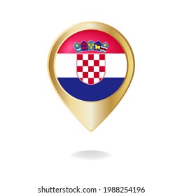 Croatia Flag On Golden Pointer Map, Vector Illustration Eps.10