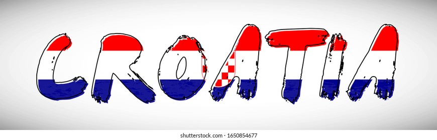 Croatia flag on text typography. Country name banner strip. Modern typography background.