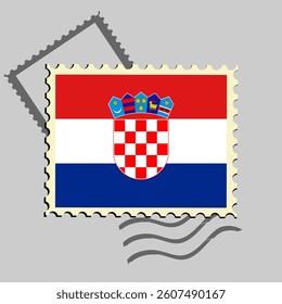 Croatia flag postage stamp. Isolated vector illustration on grey post stamp background