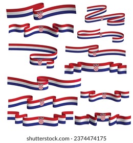 croatia flag ribbon vector bundle set