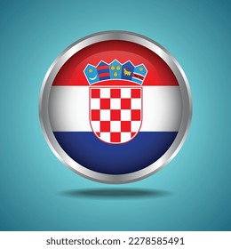 La bandera de Croacia. Redondo brillante. Marco plateado. Aislado en el fondo del degradado de color