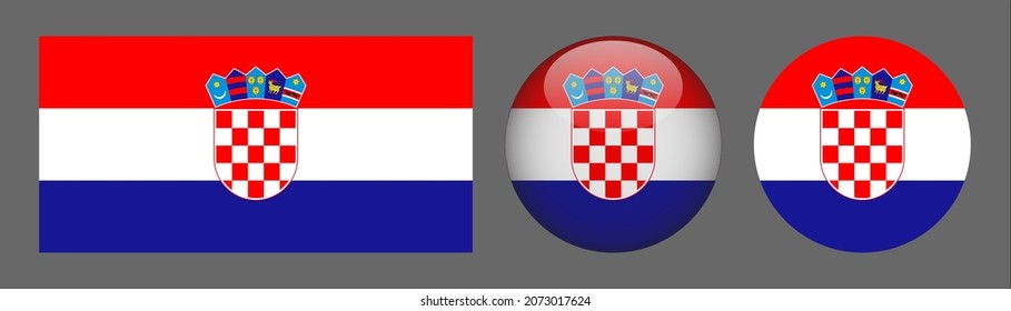 Croatia flag set collection, button rounded, flat rounded.