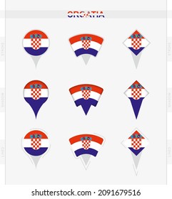 Kroatien Flagge, Set von Lage Pin Symbole der kroatischen Flagge. Vektorgrafik nationaler Symbole.