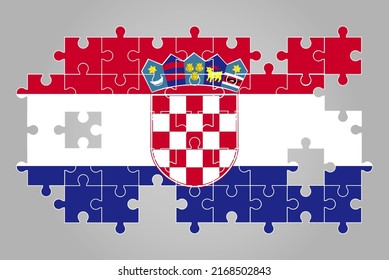 Croatia flag shape of jigsaw puzzle vector, puzzle map, Croatia flag for children and classroom, country logo asset, solve problem concept, flat design