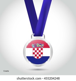 Croatia Flag in Silver Medal. Vector Illustration. RIO Olympic Game silver Medal. Vector Illustration