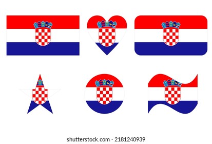 Croatia flag in six shapes vector illustration
