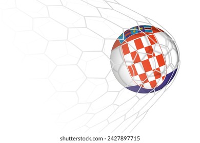 Bandera de Croacia balón de fútbol en la red. Ilustración deportiva vectorial.