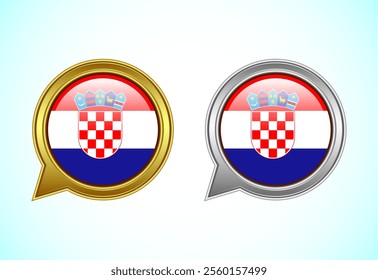 Croatia flag speech bubble. Speaking flag icon in gold and silver color