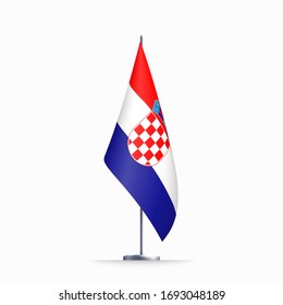 Croatia flag state symbol isolated on background national banner. Greeting card National Independence Day of the Republic of Croatia. Illustration banner with realistic state flag.