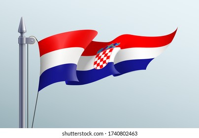 Croatia flag state symbol isolated on background national banner. Greeting card National Independence Day of the Republic of Croatia. Illustration banner with realistic state flag.