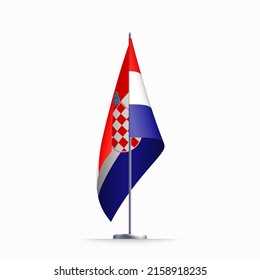 Croatia flag state symbol isolated on background national banner. Greeting card National Independence Day of the Republic of Croatia. Illustration banner with realistic state flag.