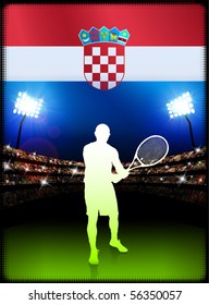 Croatia Flag and Tennis Player on Stadium Background Original Illustration
