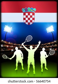 Croatia Flag and Tennis Player on Stadium Background Original Illustration