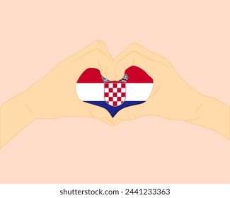 Croatia flag with two hands heart shape, express love or affection concept, support or donate to Croatia, hand heart love sign, vector design, patriotism and nationalism idea