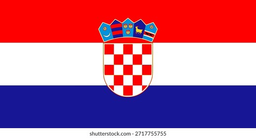 Vektor der kroatischen Flagge. Kroatien Flagge mit akkuraten Farben und dem ikonischen rot-weißen Schachbrettwappen. Kroatienflagge auf weißem Hintergrund