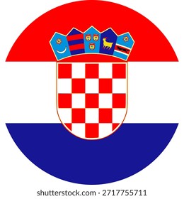 Vektor der kroatischen Flagge. Kroatische Rundfahne mit präzisen Farben und dem legendären rot-weißen Schachbrettwappen. Kroatienflagge auf weißem Hintergrund