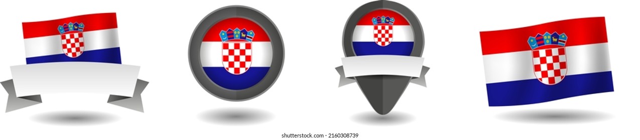 Croatia flag vector collection. Pointers, flags and banners flat icon. Vector state signs illustration isolated on white background. Croatia flag symbol on design element.