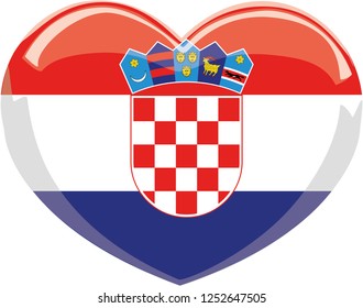 Croatia flag, vector, heart shape, sticker. National flag of the Republic of Croatia with coat of arms, eps10