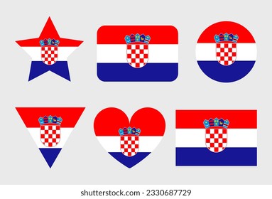Croatia flag vector icons set of illustrations in the shape of heart, star, circle and map
