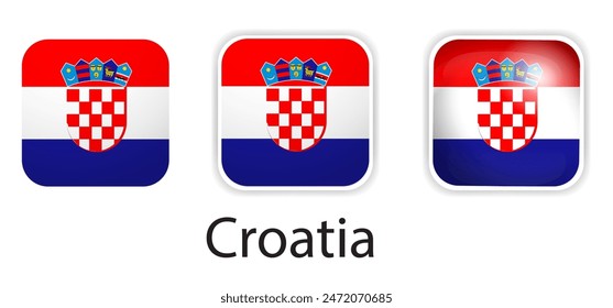 Croatia flag vector icons set in the shape of rounded square