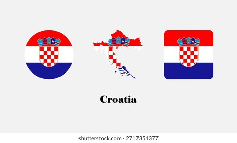 Kroatien Flag Vektor Set. Kroatien Flagge auf Kreis, Karte, und einfach. Vektor auf weißem Hintergrund