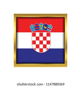 Croatia Flag Vector Square Icon - Illustration, Flag of Croatia. Abstract concept, icon,golden square, button. Raster illustration on white background.