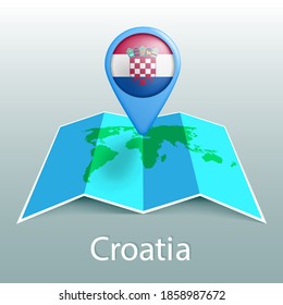 Kroatien Flaggenweltkarte in der Mitte mit dem Namen des Landes