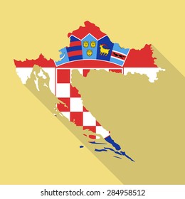 Croatia flag,map flat icon with long shadow. Vector EPS10