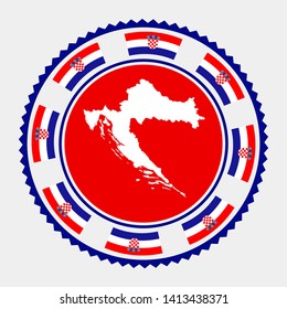 Croatia flat stamp. Round logo with map and flag of Croatia. Vector illustration.