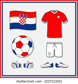 Ilustración del vector de dibujos animados de Croacia. Contorno De Icono Plano De La Banda De Fútbol De Jersey Y Fútbol