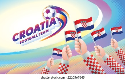 Croatia Football Team Celebration with National Flag of Croatia