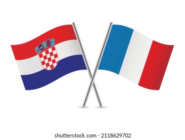 Croatia and France crossed flags. Croatian and French flags, isolated on white background. Vector icon set. Vector illustration.