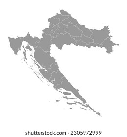 Mapa gris de Croacia con condados. Ilustración vectorial.