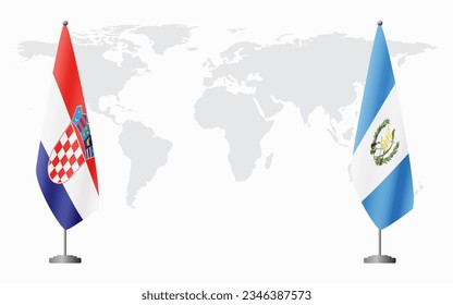 Croatia and Guatemala flags for official meeting against background of world map.