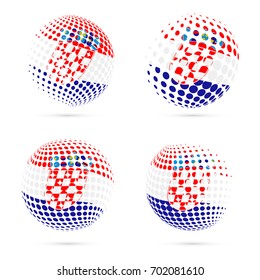 Croatia halftone flag set patriotic vector design. 3D halftone sphere in national flag colors isolated on white background.