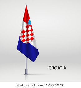 Croatia hanging flag on flagpole