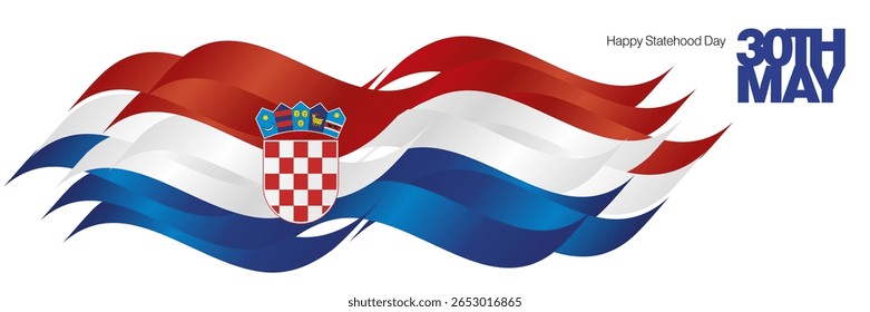 Croatia Happy Statehood Day 30th of May banner. Croatia abstract flag ribbon background with bold typography lettering message 30th of May