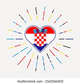 Croatia heart with flag of the country. Sunburst around Croatia heart sign. Vector illustration.