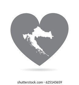 Croatia heart. Heart shape icon with white map