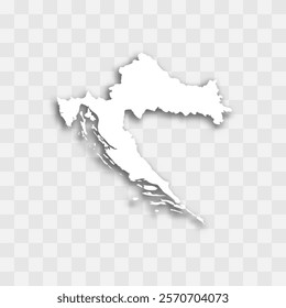 Croatia high detailed vector representation of country silhouette. White color on transparent background with dropped shadow. For educational, decorative, or informational use.