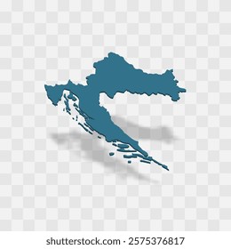 Croatia high detailed vector representation of country silhouette. 3D map on transparent background with dropped shadow. For educational, decorative, or informational use.