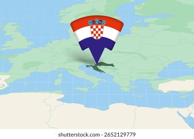 Croácia Destacado no Mapa da Europa com Ícone de Bandeira. Design detalhado do vetor.
