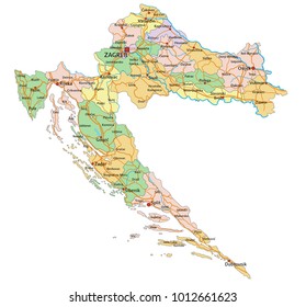 Croatia - Highly detailed editable political map with labeling.