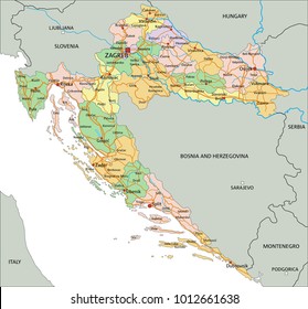 Croatia - Highly detailed editable political map with labeling.